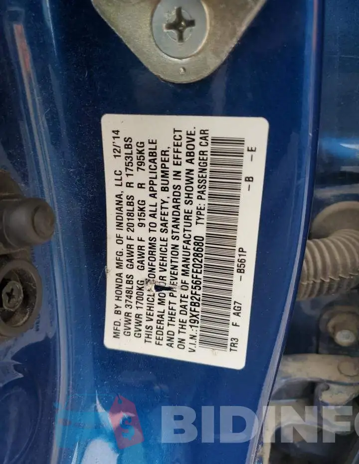 19XFB2F56FE028680 Photo# 12