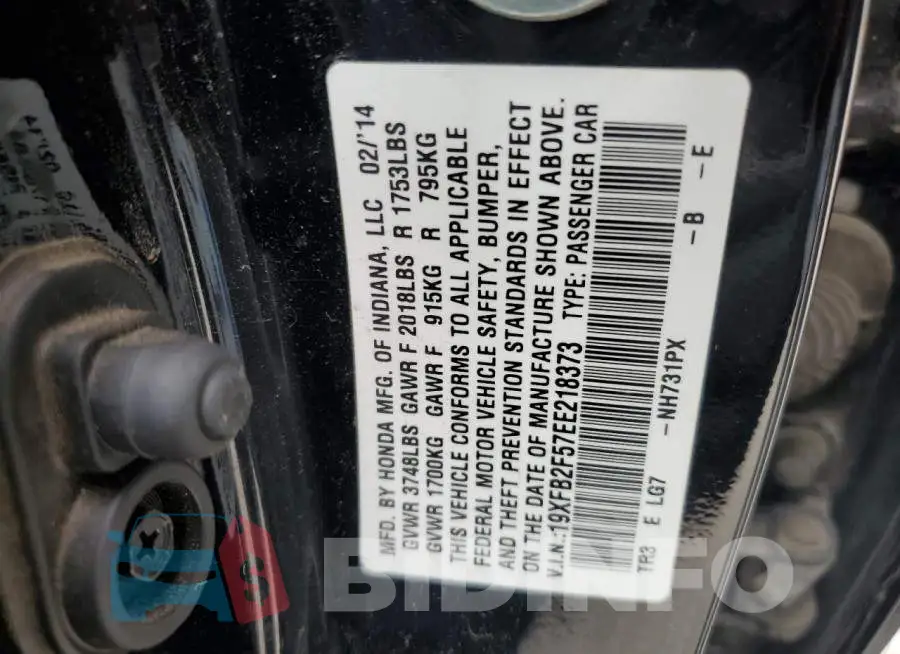 19XFB2F57EE218373 Photo# 12