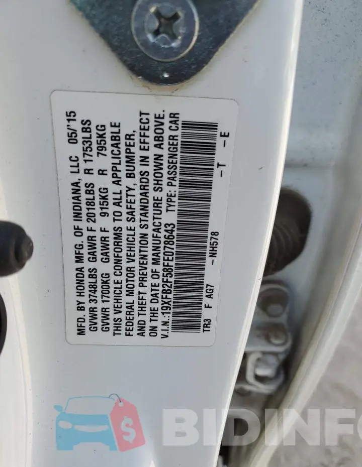 19XFB2F58FE078643 Photo# 12