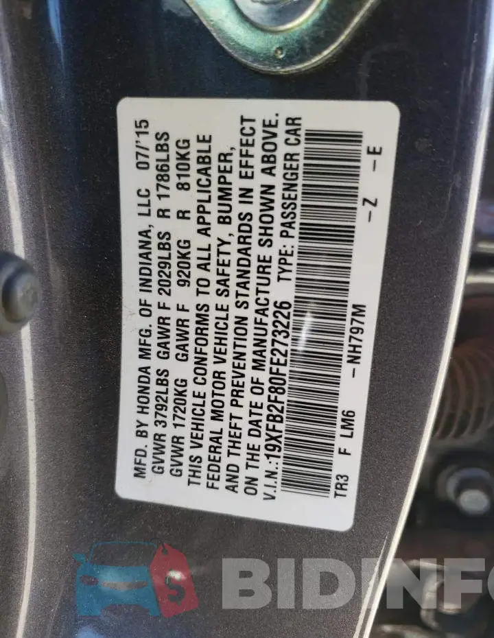 19XFB2F80FE273226 Photo# 13