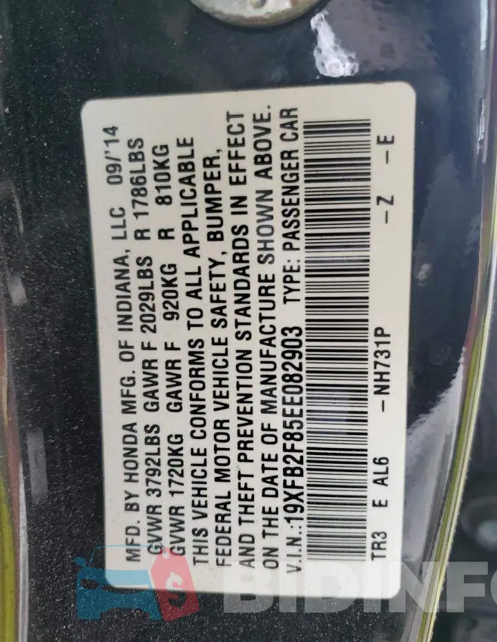 19XFB2F85EE082903 Photo# 12