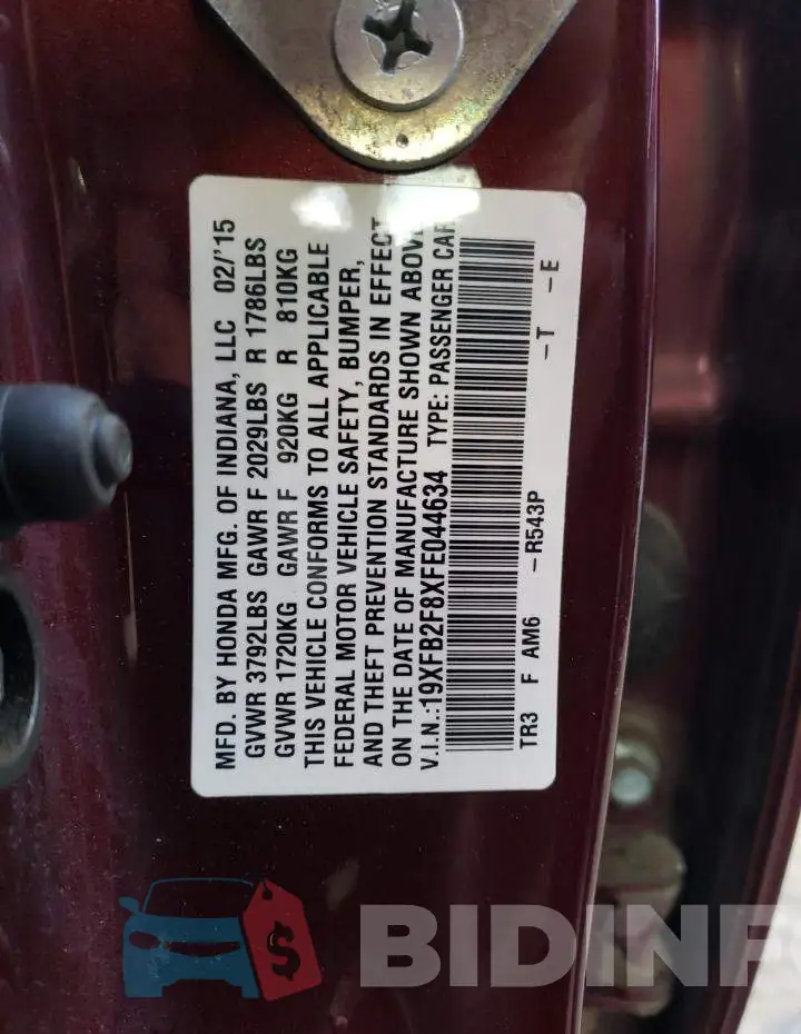 19XFB2F8XFE044634 Photo# 12