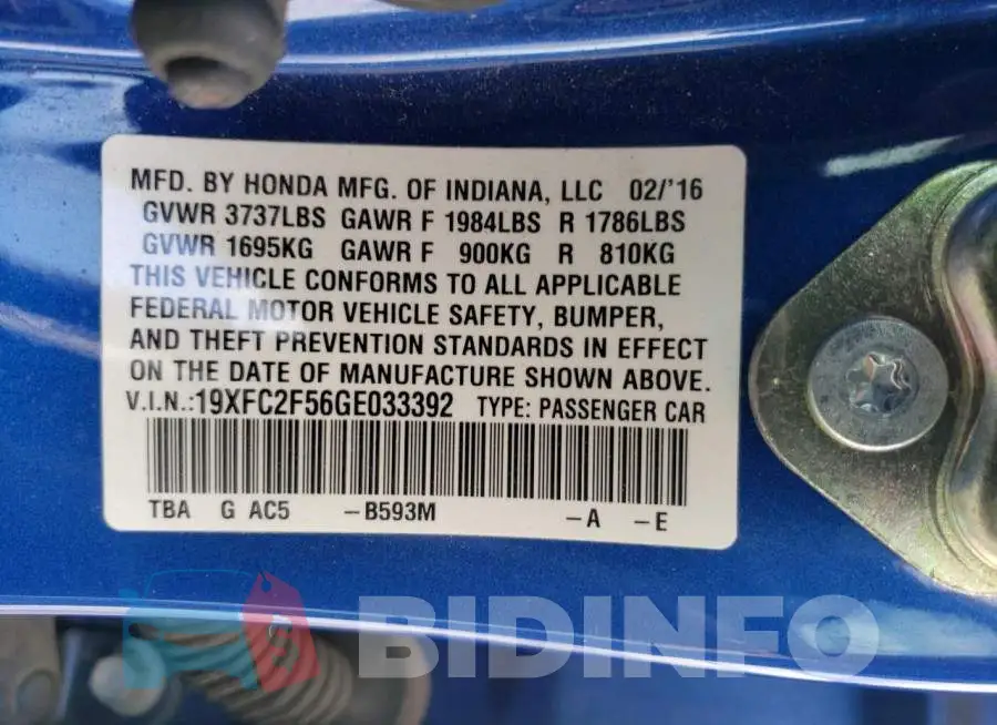 19XFC2F56GE033392 Photo# 13