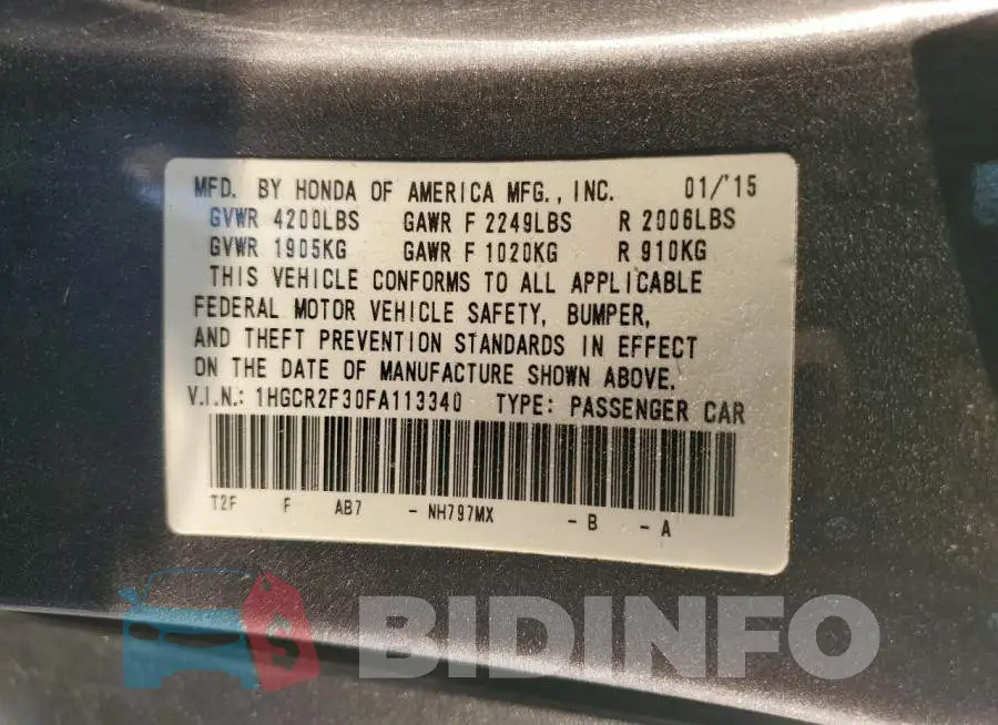 1HGCR2F30FA113340 Photo# 13