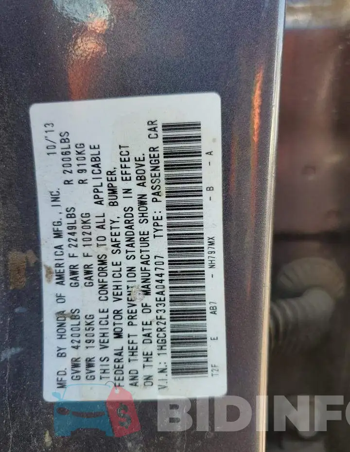 1HGCR2F33EA044707 Photo# 12