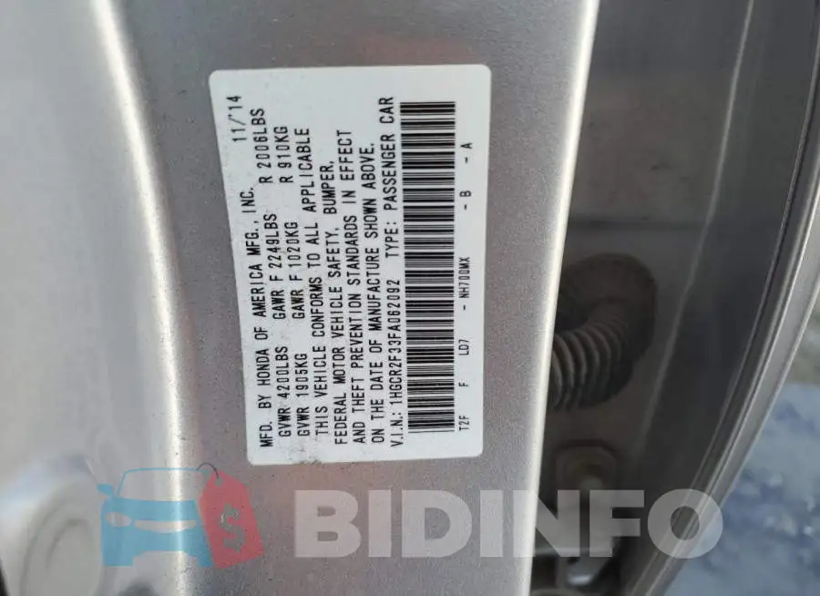 1HGCR2F33FA062092 Photo# 12