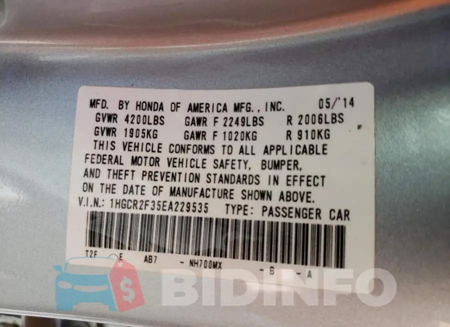 1HGCR2F35EA229535 Photo# 12