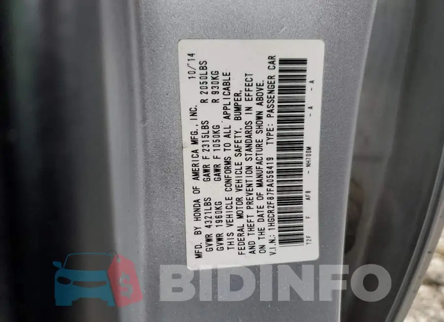 1HGCR2F87FA056419 Photo# 12