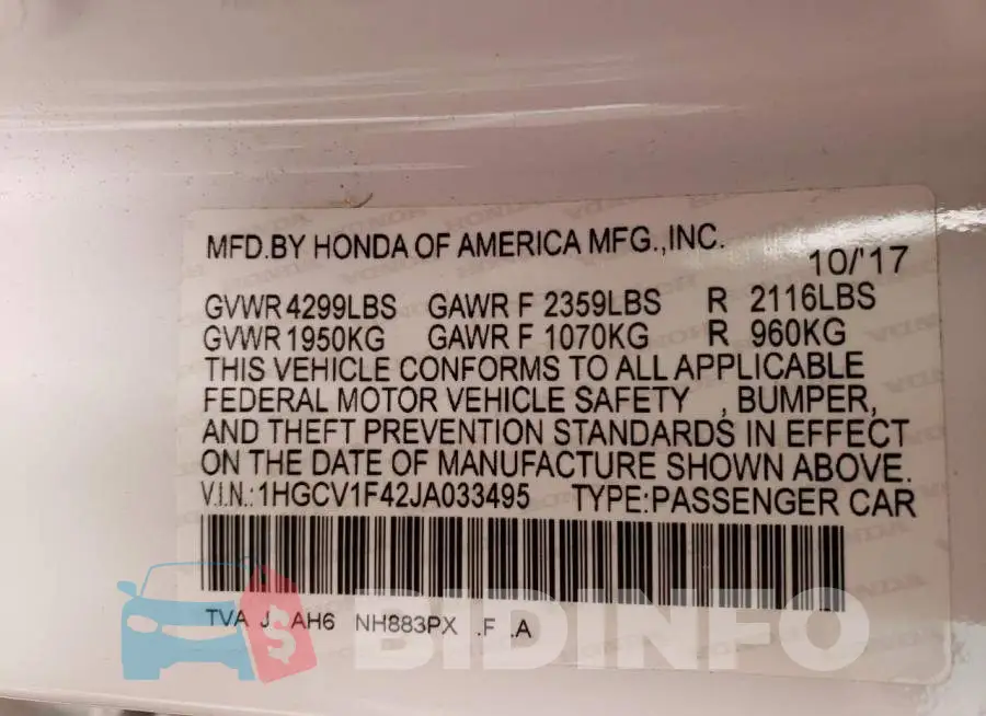 1HGCV1F42JA033495 Photo# 10