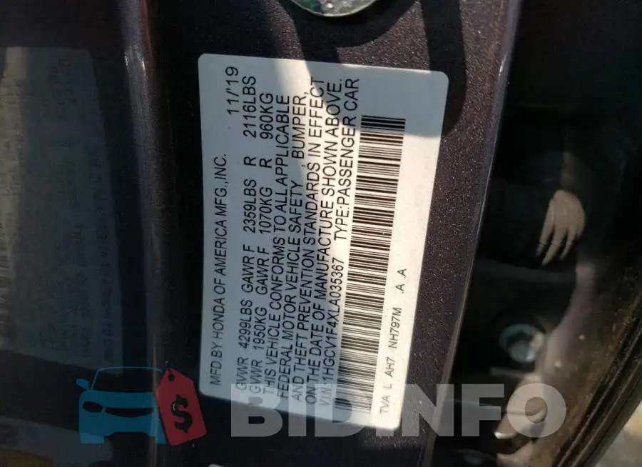 1HGCV1F4XLA035367 Photo# 12