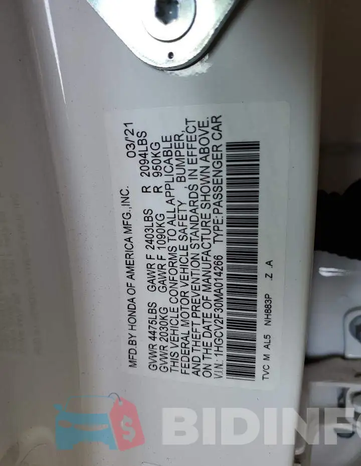 1HGCV2F30MA014266 Photo# 12