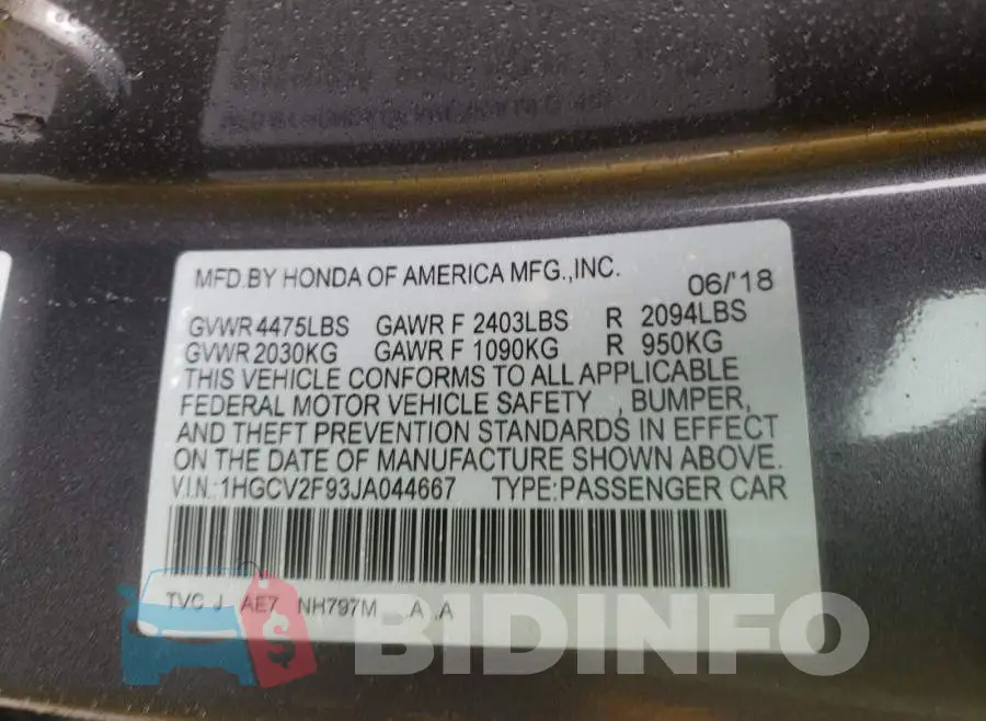 1HGCV2F93JA044667 Photo# 10