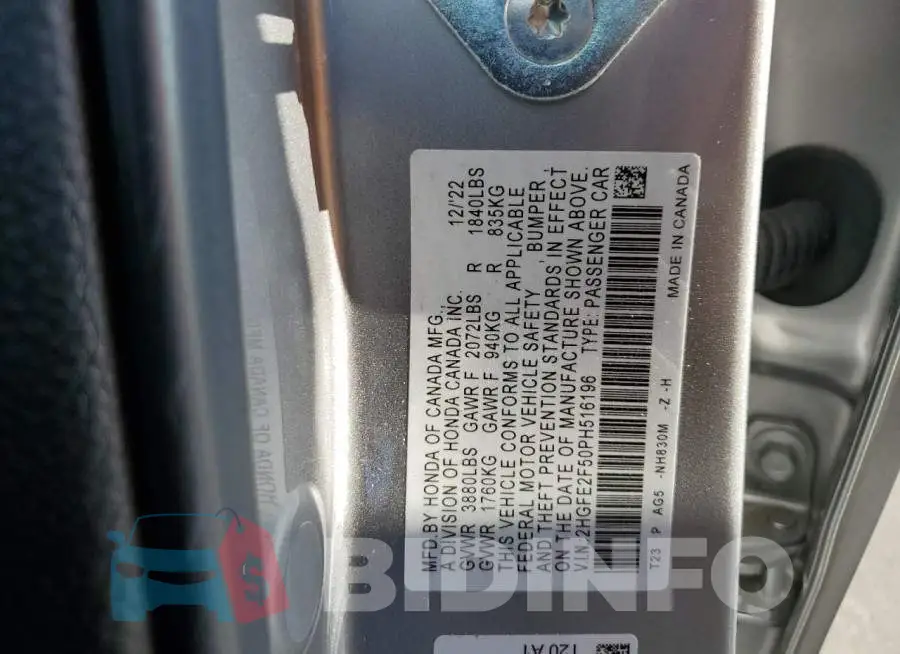 2HGFE2F50PH516196 Photo# 13