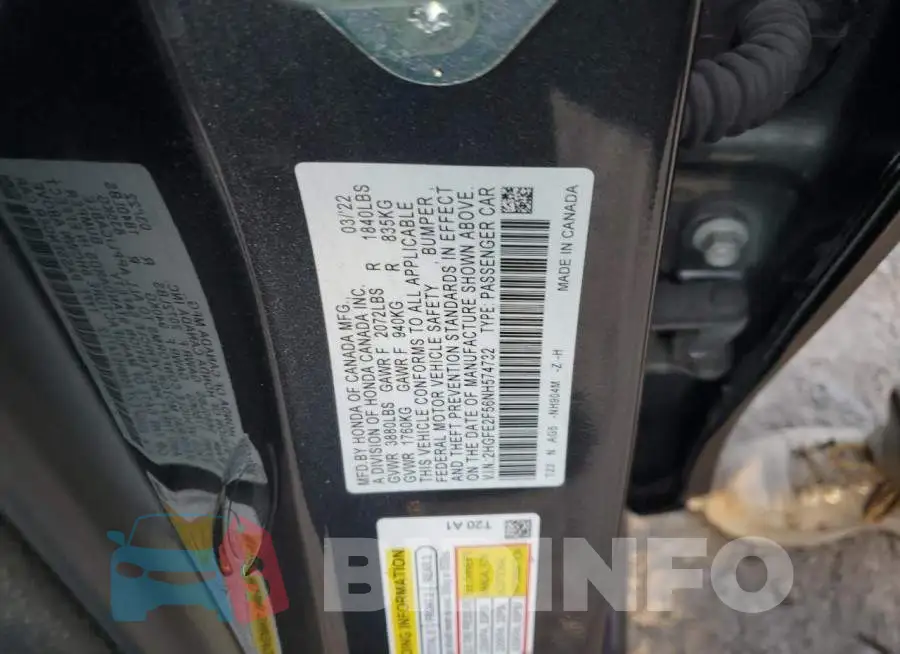 2HGFE2F56NH574732 Photo# 12