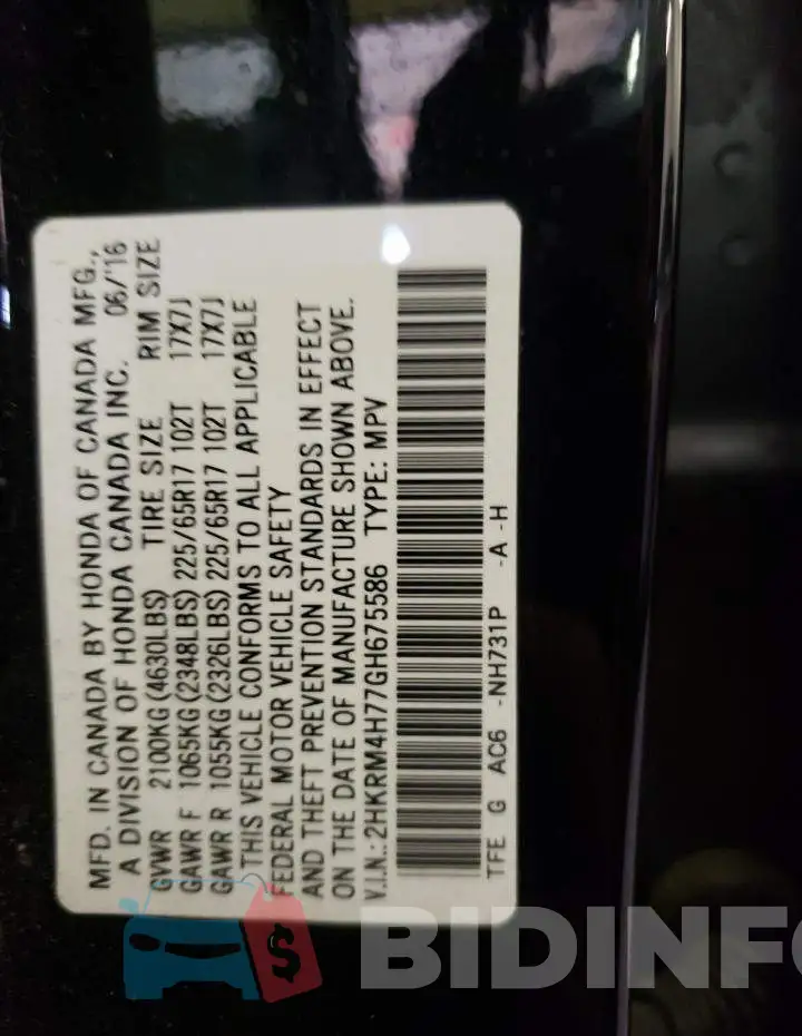 2HKRM4H77GH675586 Photo# 13