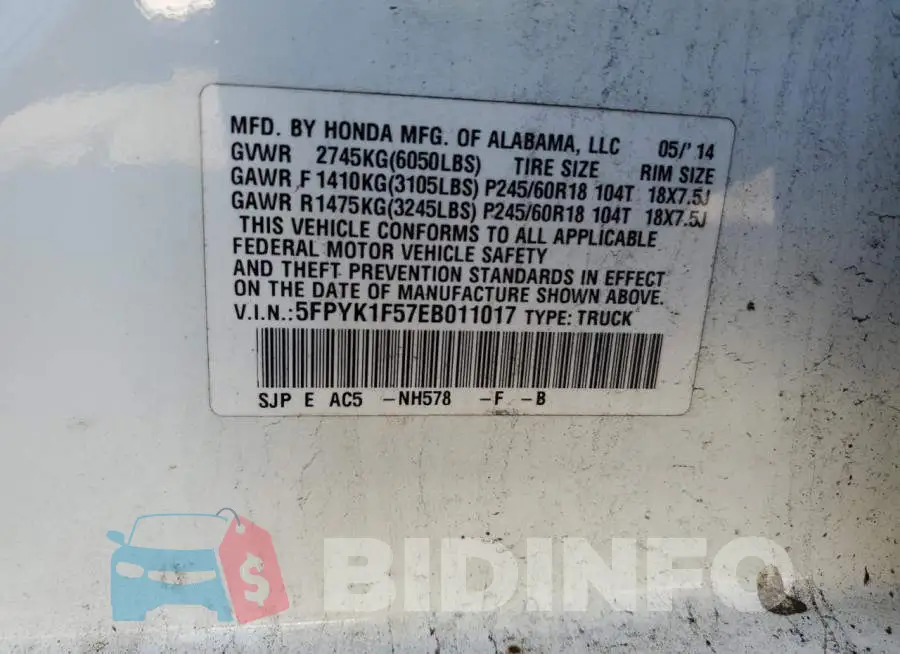 5FPYK1F57EB011017 Photo# 12