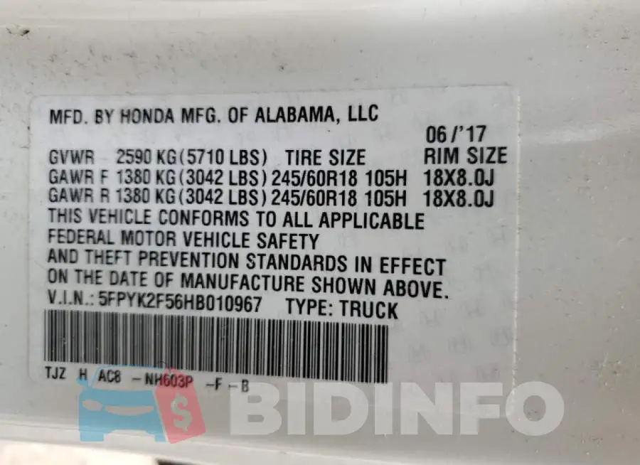 5FPYK2F56HB010967 Photo# 12