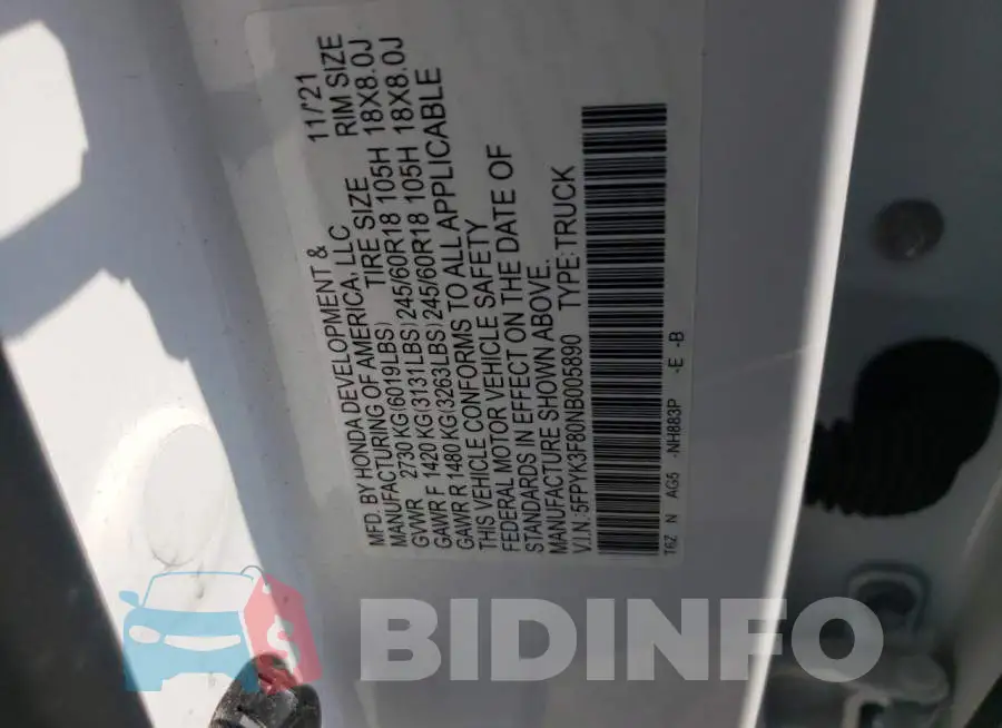 5FPYK3F80NB005890 Photo# 12