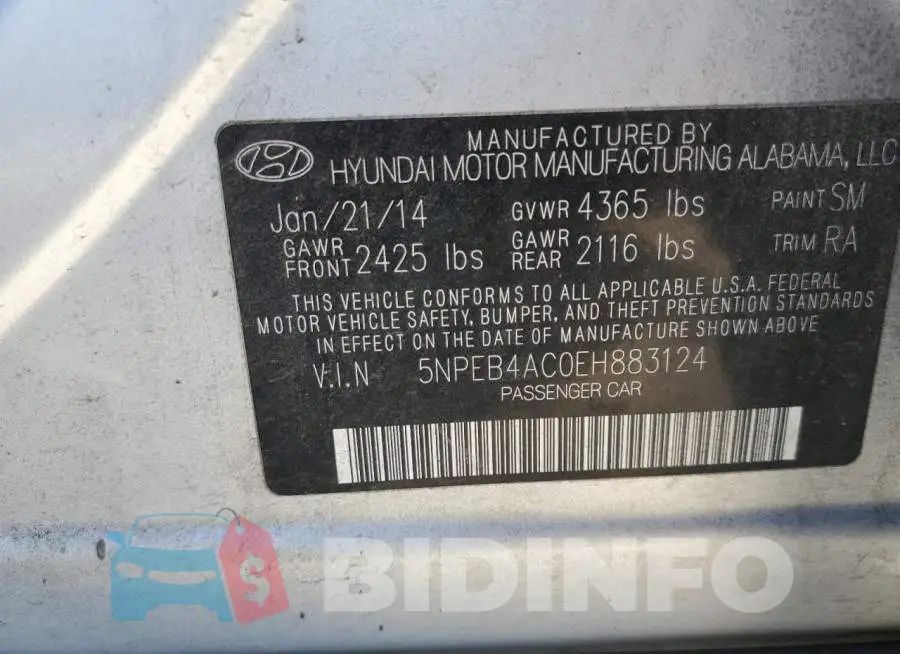 5NPEB4AC0EH883124 Photo# 12