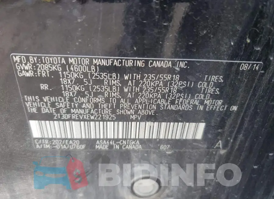 2T3DFREVXEW221925 Photo# 13