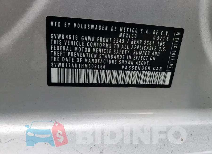 3VW017AU1HM508166 Photo# 13