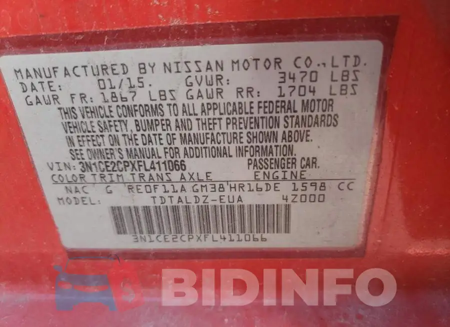 3N1CE2CPXFL411066 Photo# 13