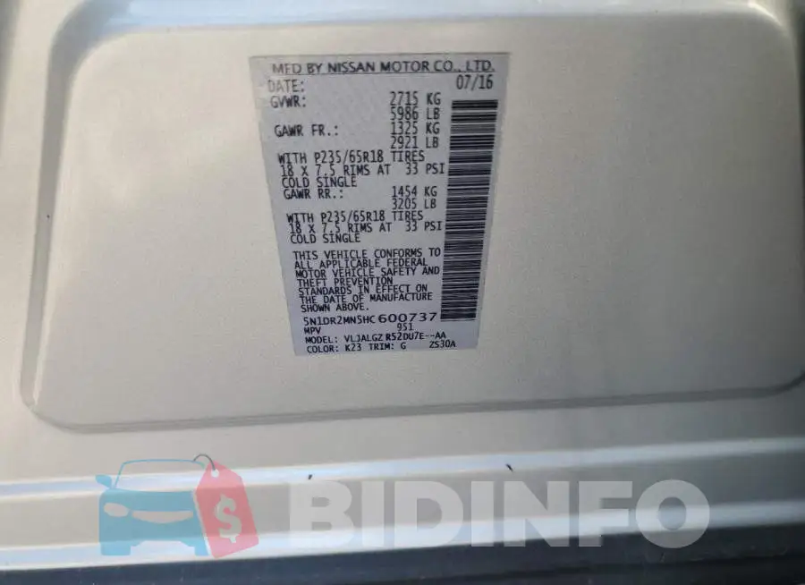 5N1DR2MN5HC600737 Photo# 13