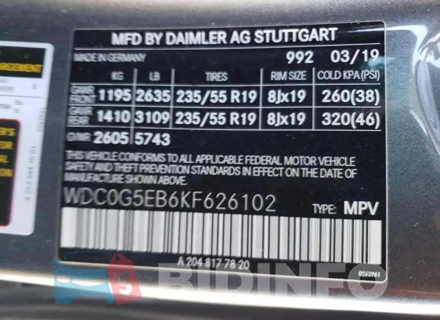 WDC0G5EB6KF626102 Photo# 13
