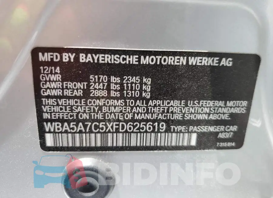 WBA5A7C5XFD625619 Photo# 12