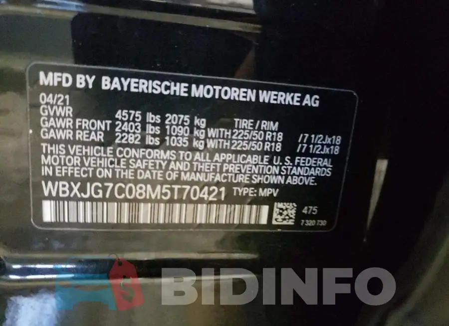 WBXJG7C08M5T70421 Photo# 13