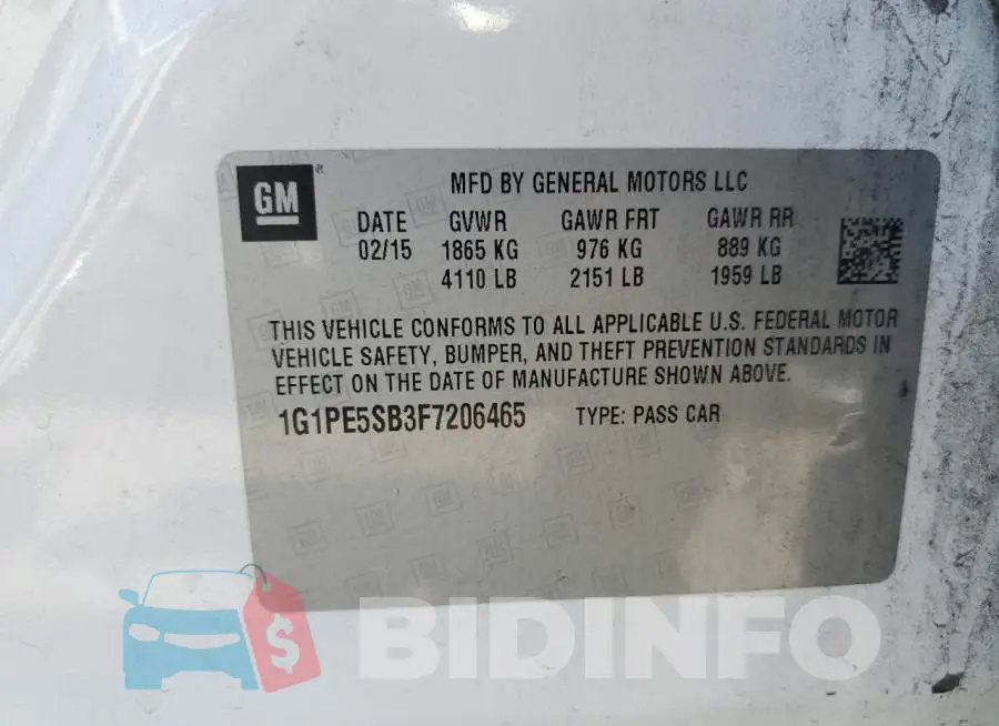 1G1PE5SB3F7206465 Photo# 13