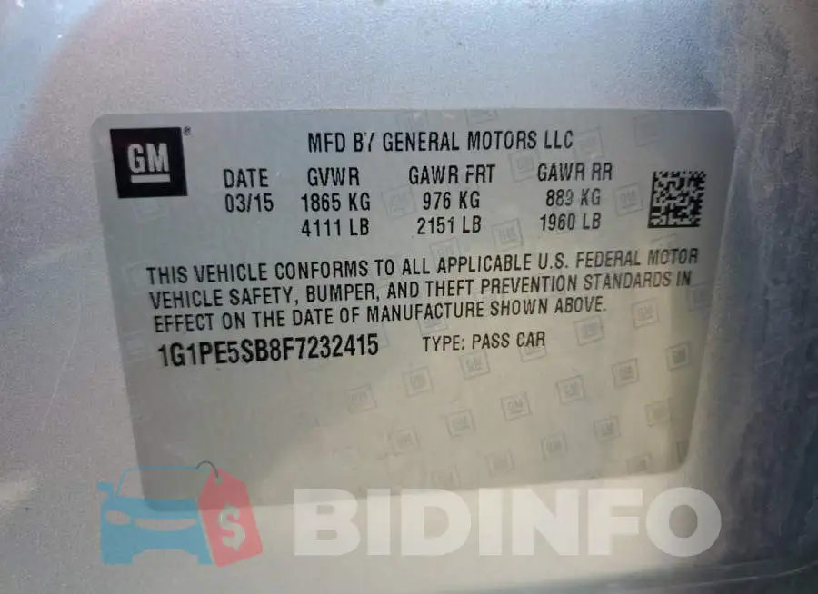 1G1PE5SB8F7232415 Photo# 12
