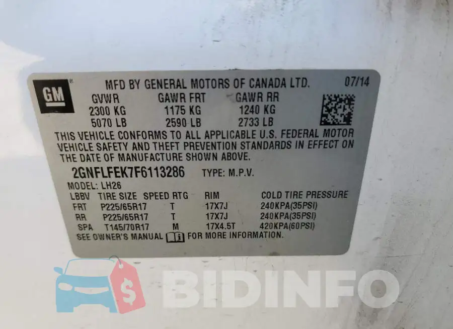 2GNFLFEK7F6113286 Photo# 13