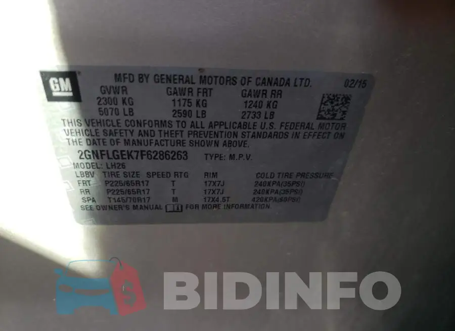 2GNFLGEK7F6286263 Photo# 13