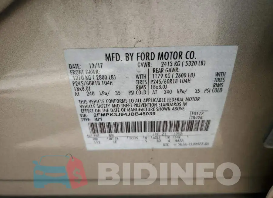 2FMPK3J94JBB48039 Photo# 12