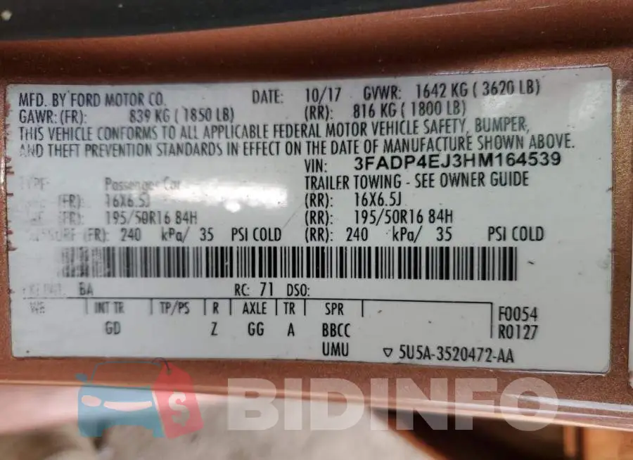 3FADP4EJ3HM164539 Photo# 12