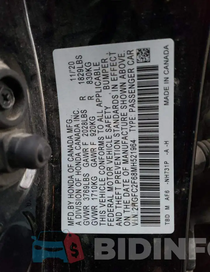 2HGFC2F68MH521964 Photo# 12