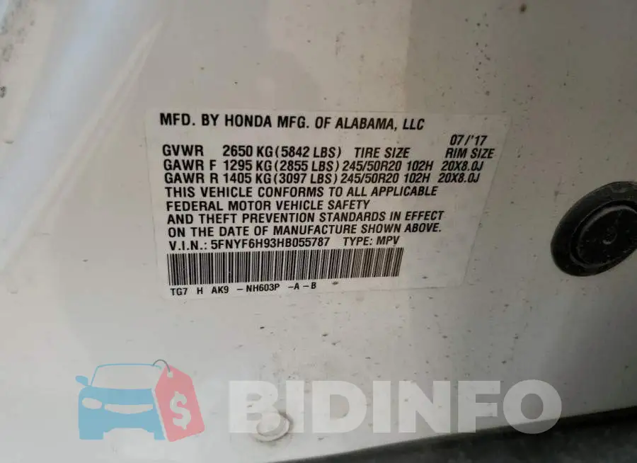 5FNYF6H93HB055787 Photo# 13