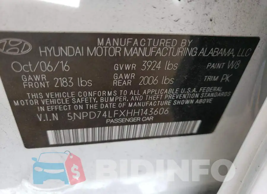 5NPD74LFXHH143606 Photo# 13
