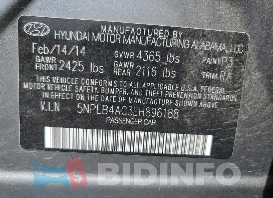 5NPEB4AC3EH896188 Photo# 12