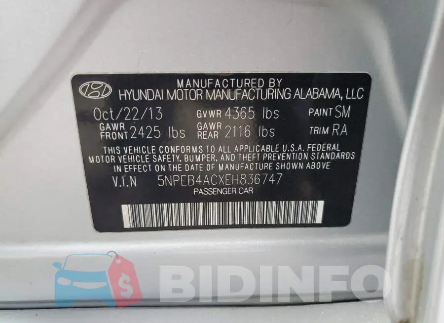 5NPEB4ACXEH836747 Photo# 13