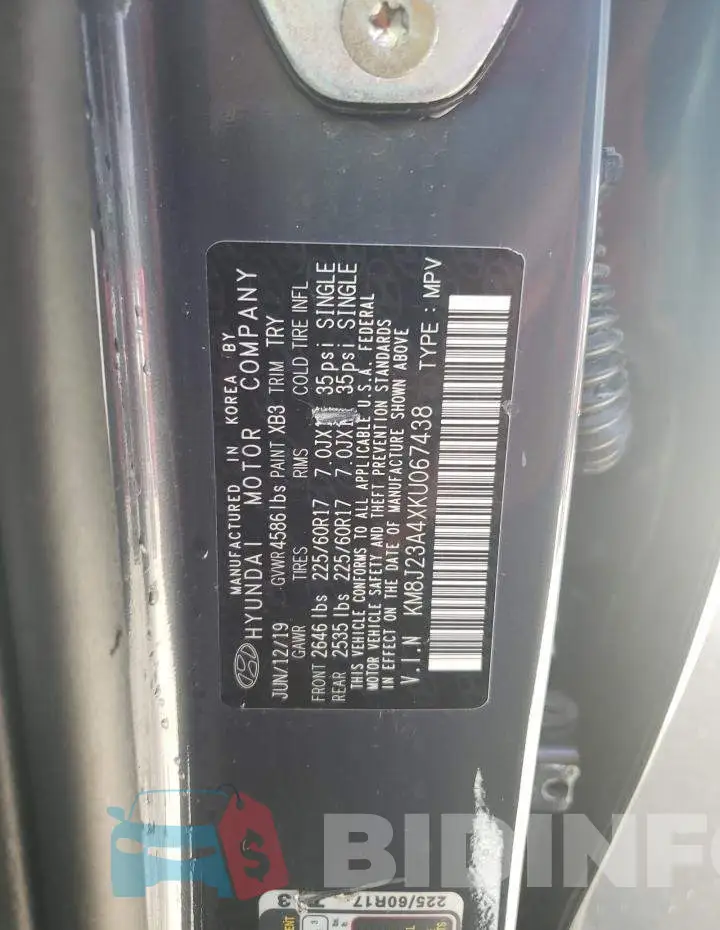 KM8J23A4XKU067438 Photo# 13