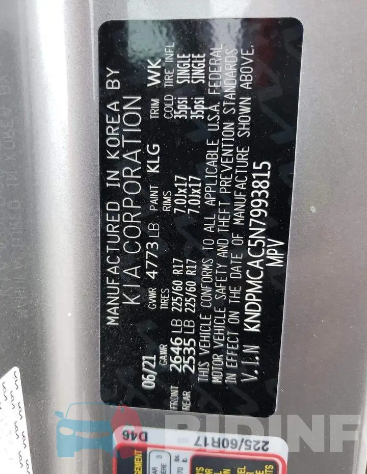 KNDPMCAC5N7993815 Photo# 14