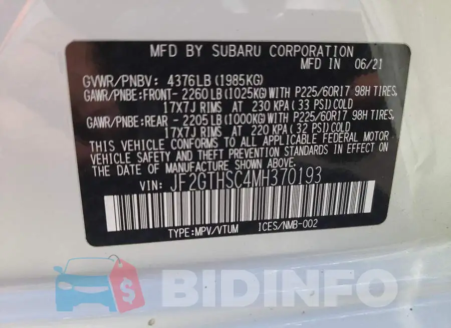 JF2GTHSC4MH370193 Photo# 12
