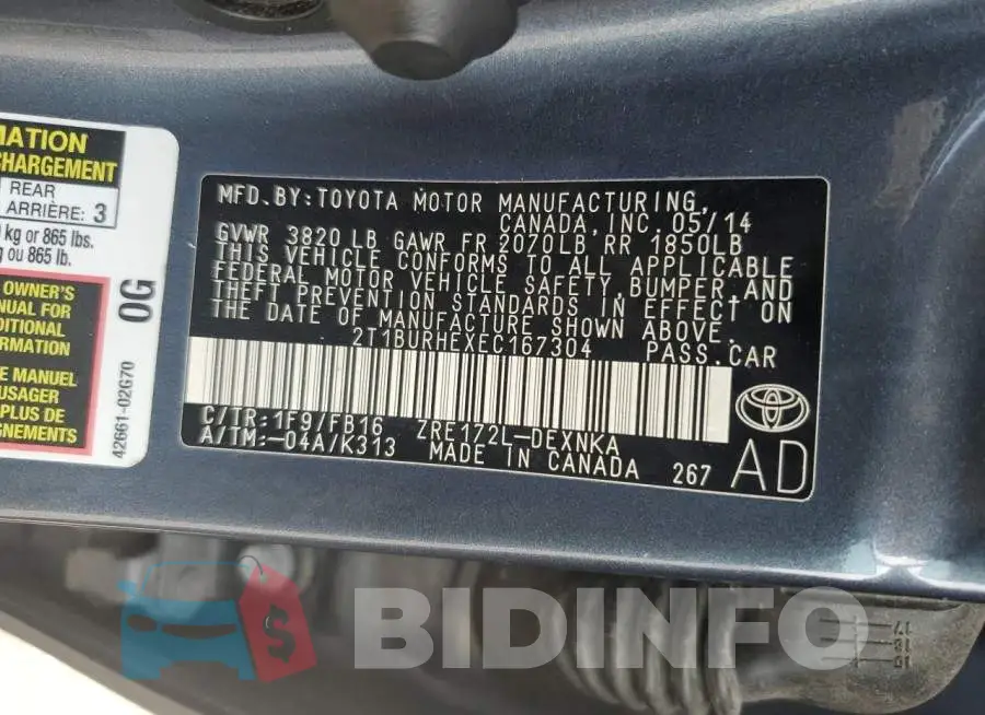 2T1BURHEXEC167304 Photo# 12