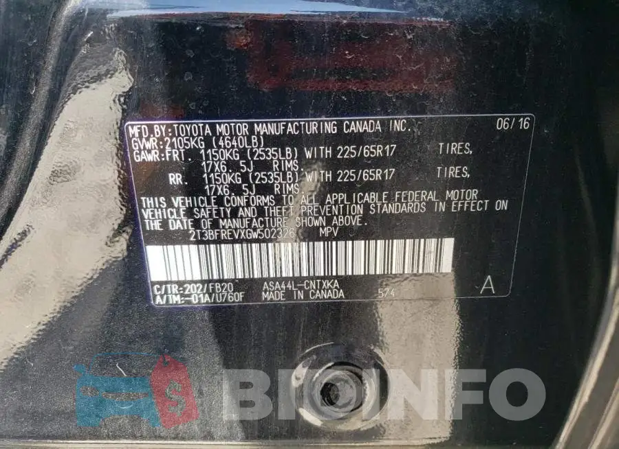 2T3BFREVXGW502326 Photo# 13