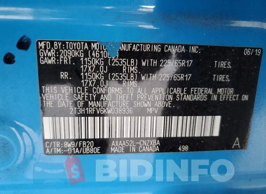 2T3H1RFV6KW038936 Photo# 14