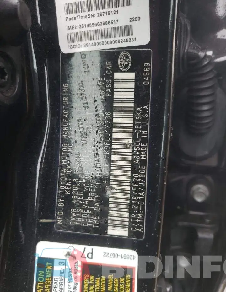 4T1BF1FK9FU017236 Photo# 12