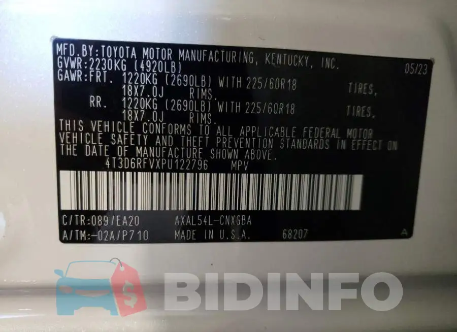 4T3D6RFVXPU122796 Photo# 13