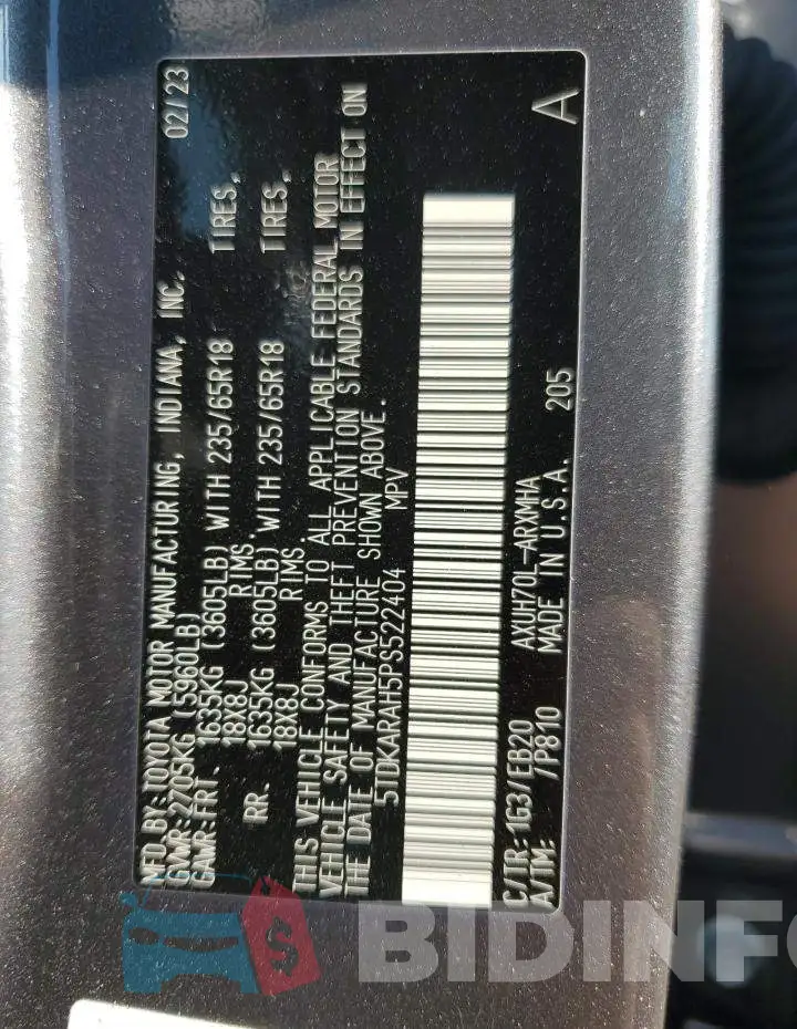 5TDKARAH5PS522404 Photo# 13